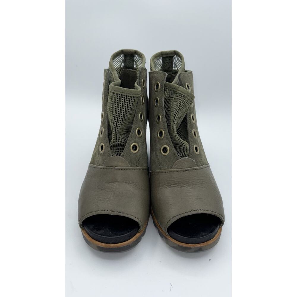 SOREL Women's Joanie Boot Wedge 10 Suede & Micro Mesh Bootie Green Peep Toe - Picture 7 of 11